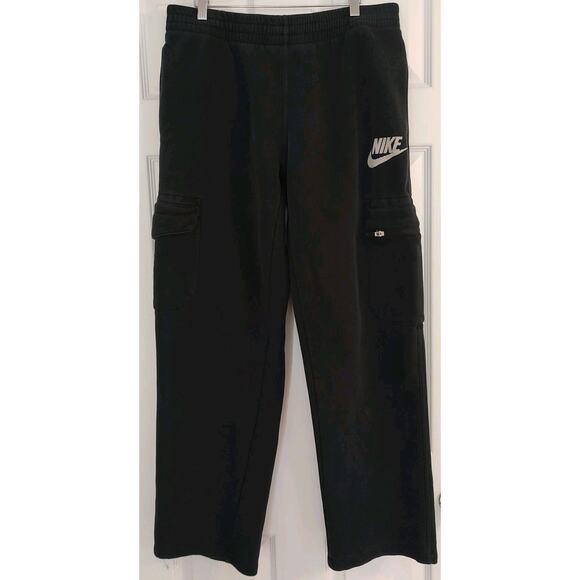 Men's VINTAGE Nike Sweatpants Black Cargo Loose Baggy Heavyweight Y2K - Large - Picture 1 of 7